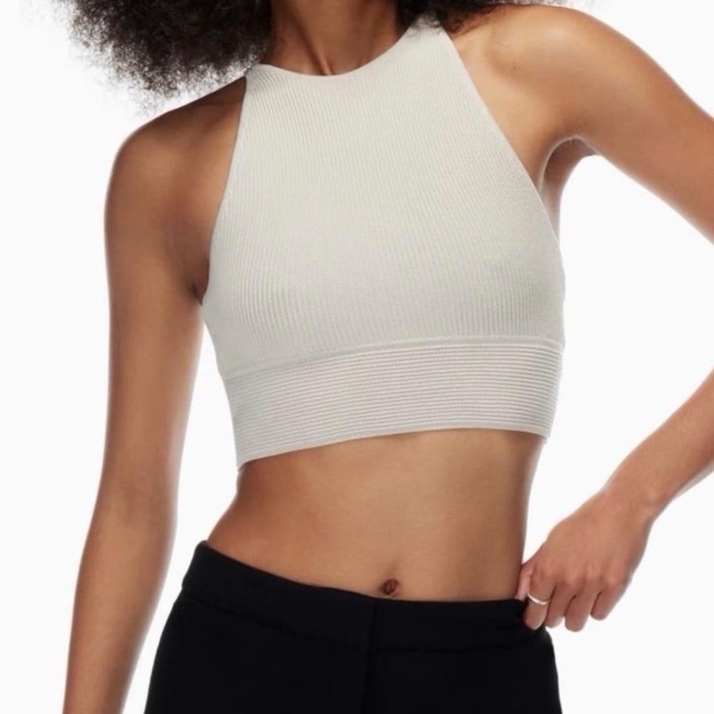 Babaton Ribbed Halter Crop Top in Cream